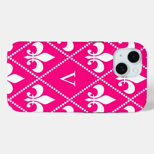 Roos Fleur de Lis m/monogram Case-Mate iPhone Case (Achterkant (horizontaal))