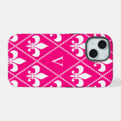 Roos Fleur de Lis met monogram iPhone 15 Hoesje (Achterkant horizontaal)
