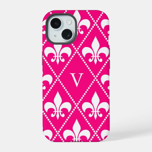 Roos Fleur de Lis met monogram iPhone 15 Hoesje (Achterkant)