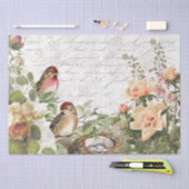 Roos Flora Bird Nest Pink French Script Decoupage Tissuepapier (Craft)
