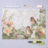Roos Flora Bird Nest Pink French Script Decoupage Tissuepapier (Craft)
