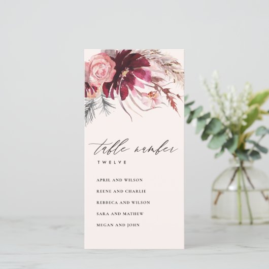 Roos Flora Pampas Grass Seating Chart Table Number Bedankkaart (Staand voorkant)