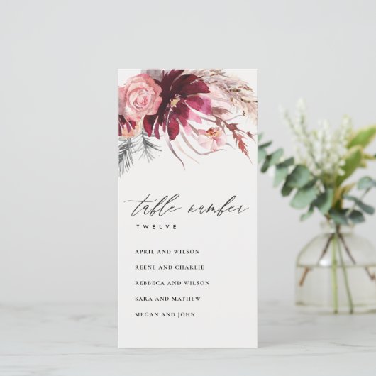 Roos Flora Pampas Grass Seating Chart Table Number Bedankkaart (Staand voorkant)