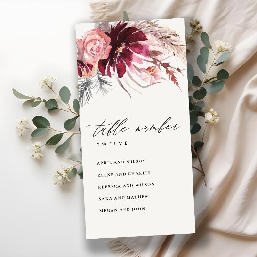 Roos Flora Pampas Grass Seating Chart Table Number Bedankkaart