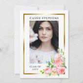 Roos Floral 4 Foto Collage Gold Lijst Afstuderen Aankondiging (Voorkant)