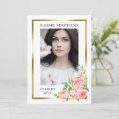 Roos Floral 4 Foto Collage Gold Lijst Afstuderen Aankondiging (Staand voorkant)