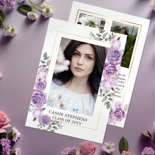 Roos Floral 4 Foto Collage Gold Lijst Afstuderen Aankondiging