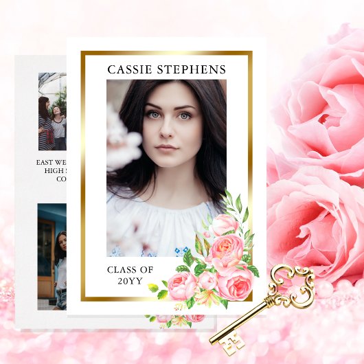 Roos Floral 4 Foto Collage Gold Lijst Afstuderen Aankondiging