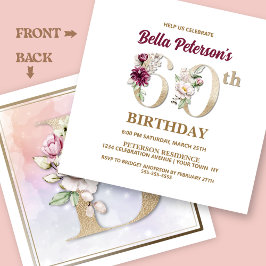 Roos Floral B 60th Birthday Party Invitation Kaart