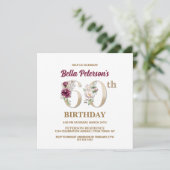 Roos Floral B 60th Birthday Party Invitation Kaart (Staand voorkant)