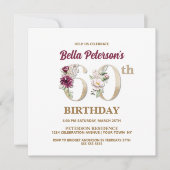 Roos Floral B 60th Birthday Party Invitation Kaart (Voorkant)