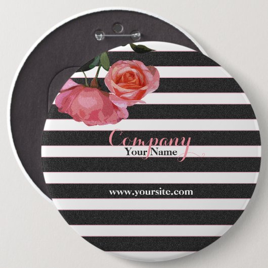 Roos Floral Black & White Stripes - Button (Voorkant /achterkant)