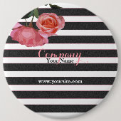 Roos Floral Black & White Stripes - Button (Voorkant)