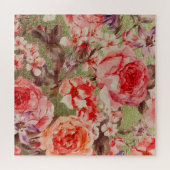 Roos Floral Bloom Raspberry Pink Waterverf Legpuzzel (Horizontaal)
