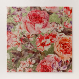 Roos Floral Bloom Raspberry Pink Waterverf Legpuzzel