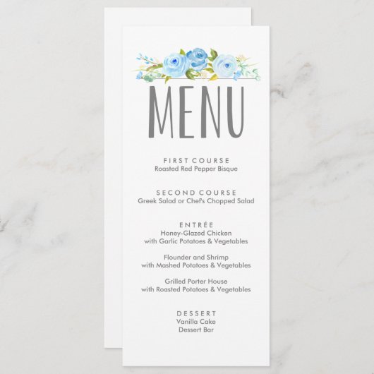 Roos Floral Blue Menu (Voorkant / Achterkant)