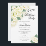 Roos Floral Bouquet 50th Birthday Party Invitation Kaart<br><div class="desc">Geniet van gele scharnieren,  witte rozen en de liefdadigheidsfeestdag. Composietontwerp door vakantieharten Design (gereserveerde rechten).</div>