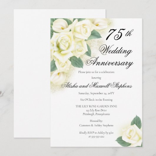 Roos Floral Bouquet 75th Wedding Jubileum Party Kaart (Voorkant / Achterkant)