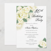 Roos Floral Bouquet 80th Birthday Party Invitation Kaart (Voorkant / Achterkant)