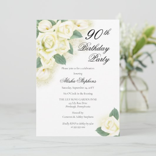 Roos Floral Bouquet 90th Birthday Party Kaart (Staand voorkant)