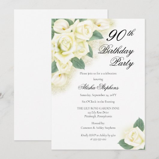 Roos Floral Bouquet 90th Birthday Party Kaart (Voorkant / Achterkant)