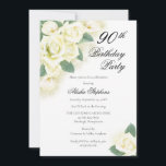 Roos Floral Bouquet 90th Birthday Party Kaart<br><div class="desc">Geniet van gele scharnieren,  witte rozen en de liefdadigheidsfeestdag. Composietontwerp door vakantieharten Design (gereserveerde rechten).</div>