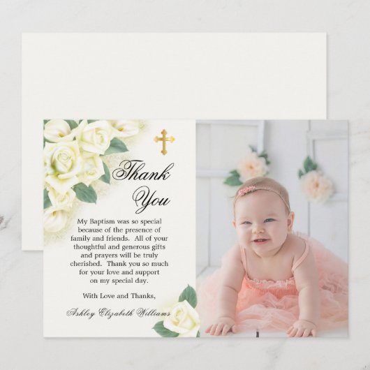 Roos Floral Bouquet Baptism Foto bedankt (Voorkant / Achterkant)