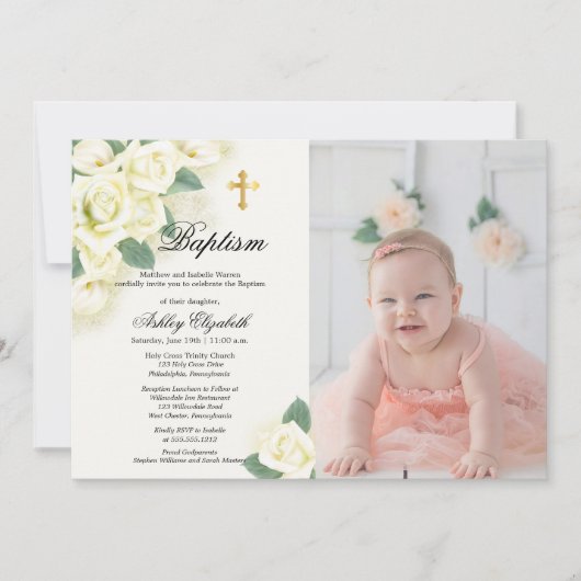 Roos Floral Bouquet Photo Baptism Celebration Kaart (Voorkant)