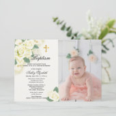 Roos Floral Bouquet Photo Baptism Celebration Kaart (Staand voorkant)