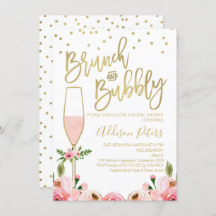 Roos Floral Brunch Bubble Bridal Shower Kaart
