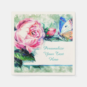 Roos Floral & Butterfly Waterverf Personaliseren Servet