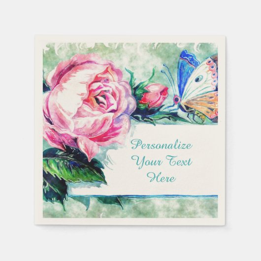Roos Floral & Butterfly Waterverf Personaliseren Servet (Voorkant)