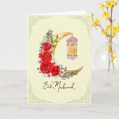 Roos Floral Crescent Islamitische Lantaarn Eid Mub Kaart (Gele Bloem)