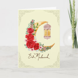 Roos Floral Crescent Islamitische Lantaarn Eid Mub Kaart