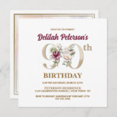Roos Floral D 90th Birthday Party Invitation Kaart (Voorkant / Achterkant)