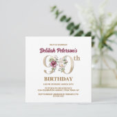 Roos Floral D 90th Birthday Party Invitation Kaart (Staand voorkant)