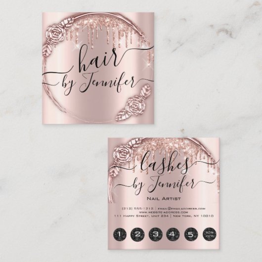 Roos Floral Drift 6 Punch Hair Lash Wax Makeup Vierkante Visitekaartje (Voorkant / Achterkant)