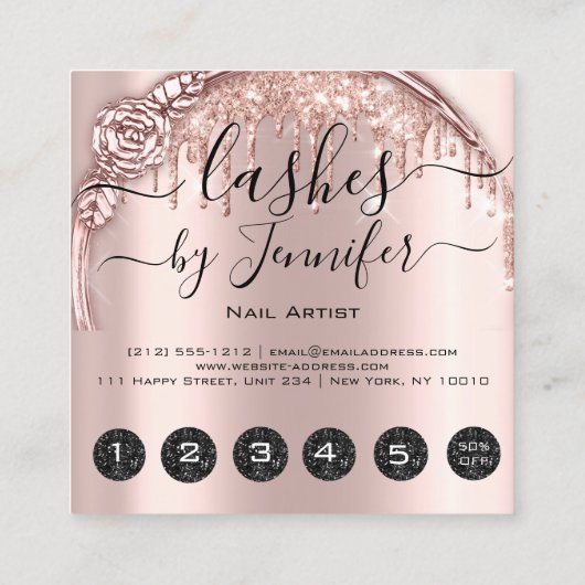 Roos Floral Drift 6 Punch Hair Lash Wax Makeup Vierkante Visitekaartje (Achterkant)