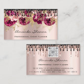 Roos Floral Drip Logo QRCode van de Gebeurtenis Pl Visitekaartje (Voorkant / Achterkant)