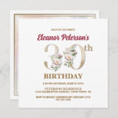 Roos Floral E 30th Birthday Party Kaart (Voorkant / Achterkant)