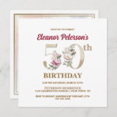 Roos Floral E 50th Birthday Party Kaart (Voorkant / Achterkant)