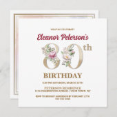 Roos Floral E 80th Birthday Party Kaart (Voorkant / Achterkant)