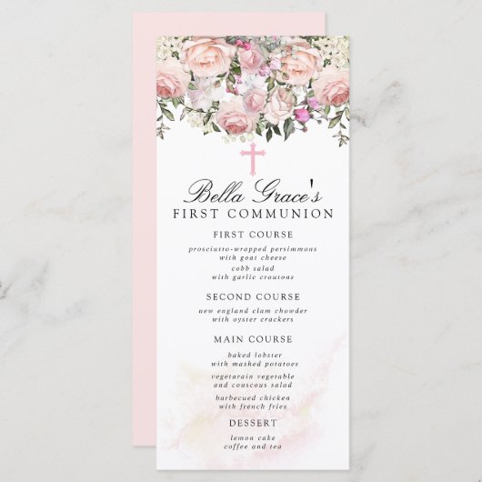 Roos Floral Eerste Gemeenschap Menu (Voorkant / Achterkant)