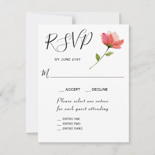 Roos Floral Elegant 3 Entree RSVP Response Kaart