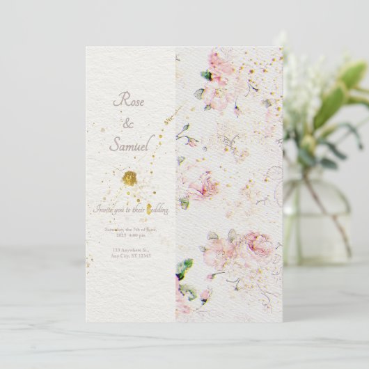Roos Floral Elegant Papier Textured Wedding Kaart (Staand voorkant)