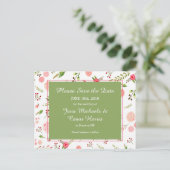 Roos Floral en Green Wedding Save the Date Aankondigingskaart (Staand voorkant)