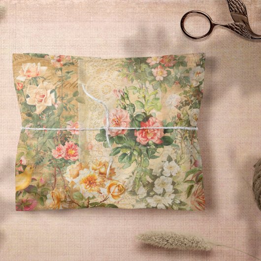 Roos Floral Ephemera Franse ontkoppeling Tiss Tissuepapier