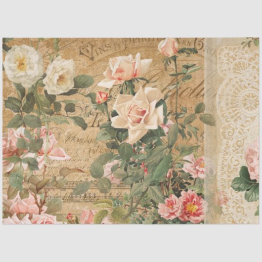  Roos Floral Ephemera Franse ontkoppeling Tissuepapier (Voorkant)