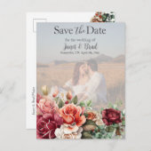 Roos Floral Eucalyptus Bewaar de datumfoto Briefkaart (Voorkant / Achterkant)