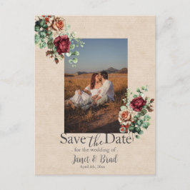 Roos Floral Eucalyptus Bewaar de datumfoto Briefkaart